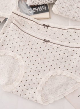 加长底裆纯棉印花中腰内裤女蕾丝边学生少女棉质面料韩版三角短裤