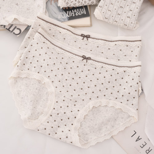 加长底裆纯棉印花中腰内裤女蕾丝边学生少女棉质面料韩版三角短裤