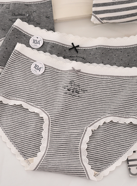 纯棉卡通中腰内裤女蕾丝边条纹圆点波点韩版时尚少女学生三角短裤