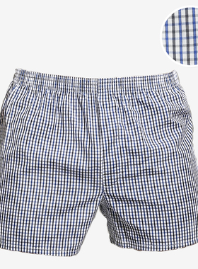 棉质面料男士家居短裤格子睡裤梭织棉布平角裤纯棉阿罗裤宽松内裤