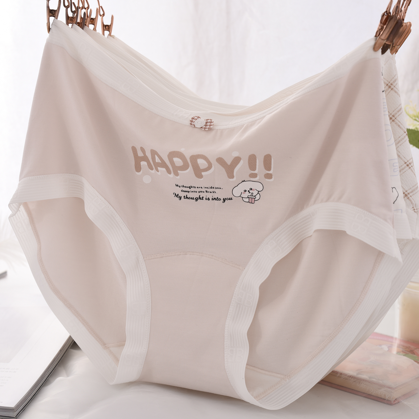 桑蚕丝卡通莫代尔内裤女中腰宽松可爱少女心韩版夏季薄款三角短裤