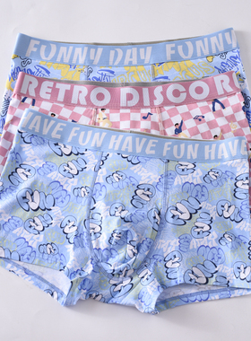 潮男纯棉中腰男士内裤棉质面料字母ins韩国青少年学生平角裤衩头