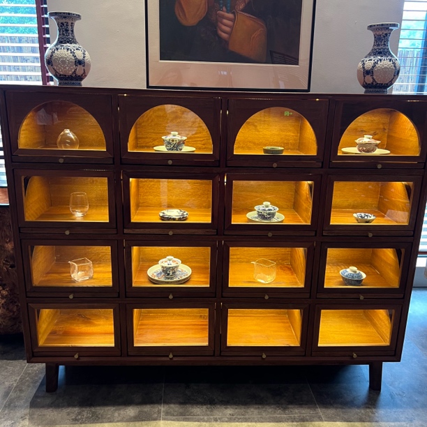 120*150茶室会所实木抽拉多格储物柜客厅展示面包收纳槠木四层柜