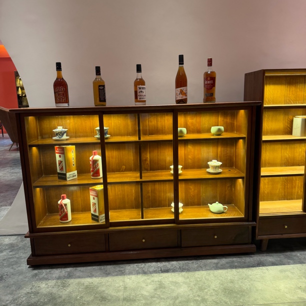 100*150茶室空间老株木实木展示柜茶叶具边柜矮柜