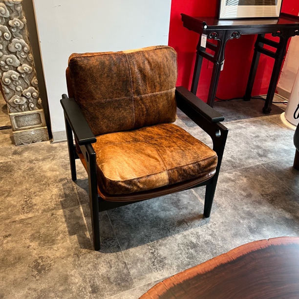 茶室设计北欧实木真皮主人位椅远山椅休闲沙发真皮毛野奢沙发椅lz