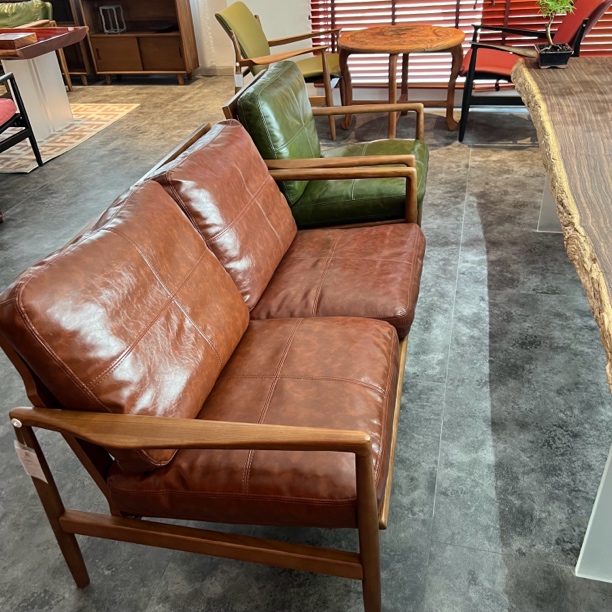 现代简约实木沙发真皮休闲椅中古客厅阳台茶室咖啡厅双人位坐椅z