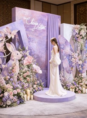 紫色蝴蝶仿真花艺装饰婚礼婚庆道具假花场景布置t板全套定制摆件
