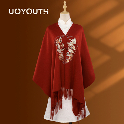 红色羊毛披肩婚礼妈妈女外搭新款