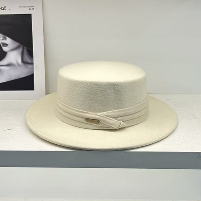 巴拿马男女士秋冬英伦澳洲羊毛帽子法式轻奢宽沿小礼帽优雅平顶帽