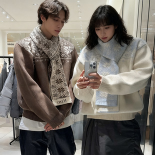 秋冬复古提花小雪花围巾男女同款 Kim小众街头风 围巾 Matin 韩版