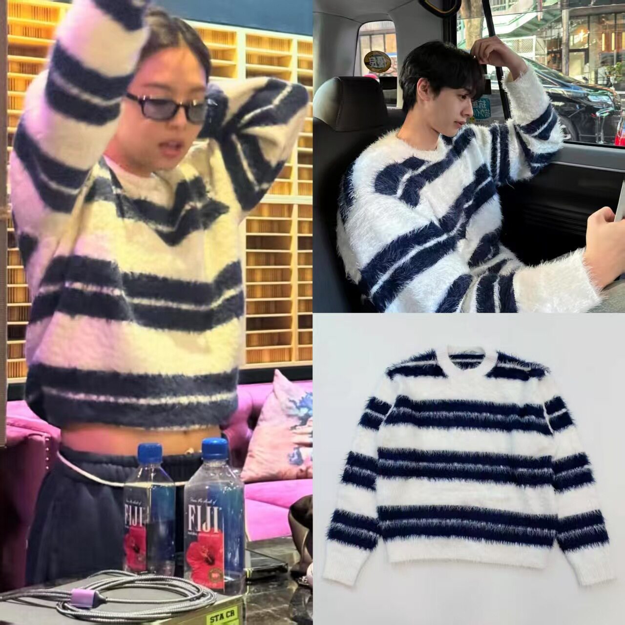 韩国小众 Jennie金智妮同款复古条纹宽松慵懒套头毛衣针织衫男女