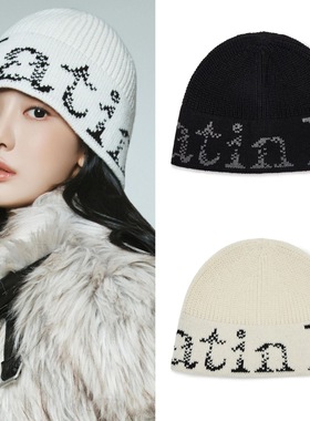 韩国matin金玟庭同款字母提花针织帽毛线帽冷帽保暖大头围显脸小