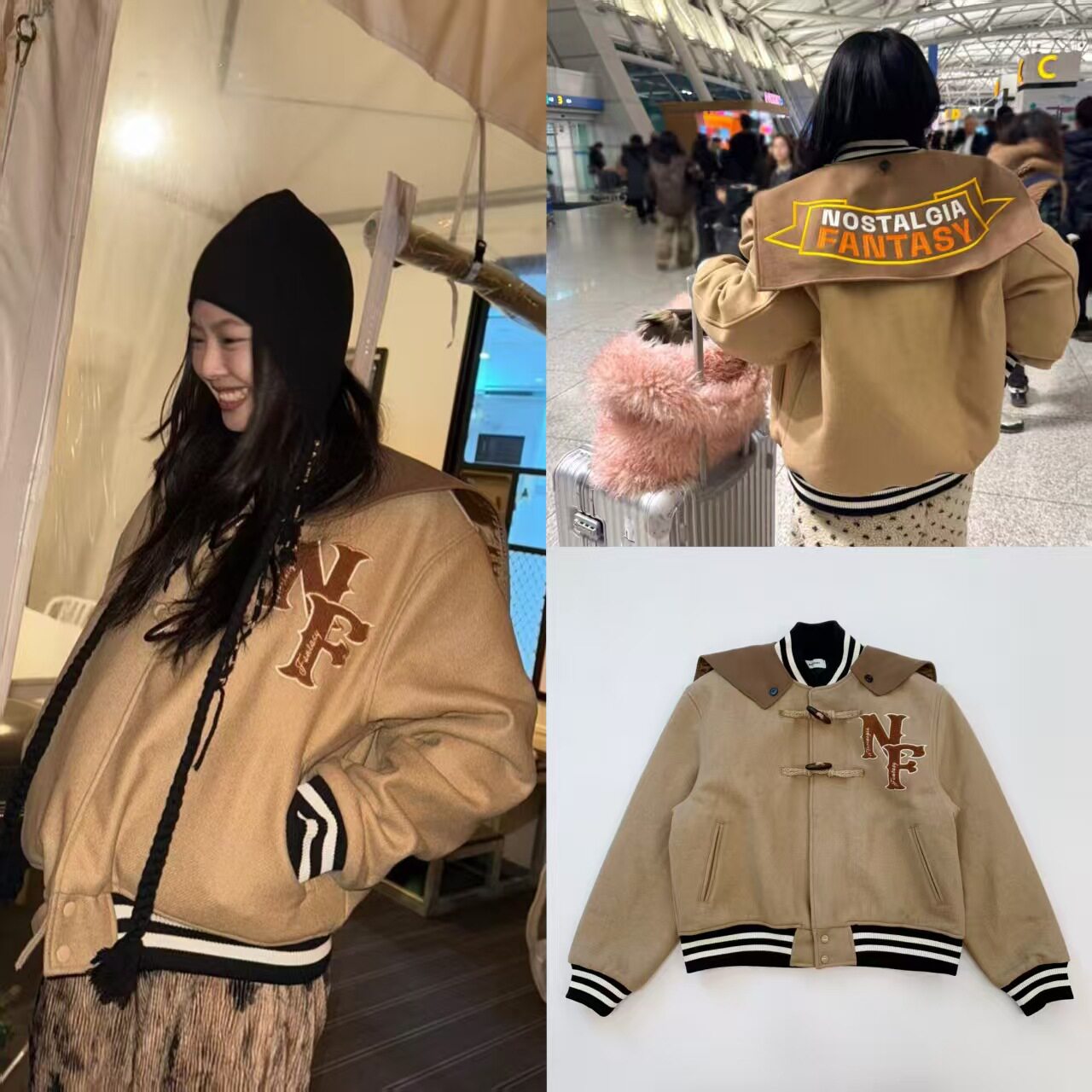 韩国小众  Jennie同款 牛角扣可脱卸海军翻领羊毛夹克外套棒球服