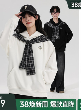 【小王子】bosie2025年秋季新款连帽套头卫衣男情侣格纹装饰帽衫
