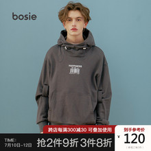 bosie春款印花卫衣男情侣女潮牌学生宽松立领港风连帽ins帽衫3192