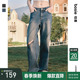 复古洗水破洞牛仔男情侣休闲直筒裤 bosie伯喜春新款 卓沅同款