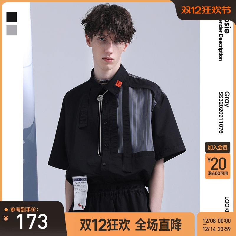 bosie翻领短袖情侣款酷衬衫外套