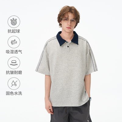 bosie夏季复古哈苏线polo衫男
