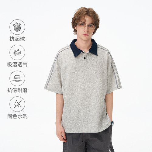 bosie夏季复古哈苏线polo衫男