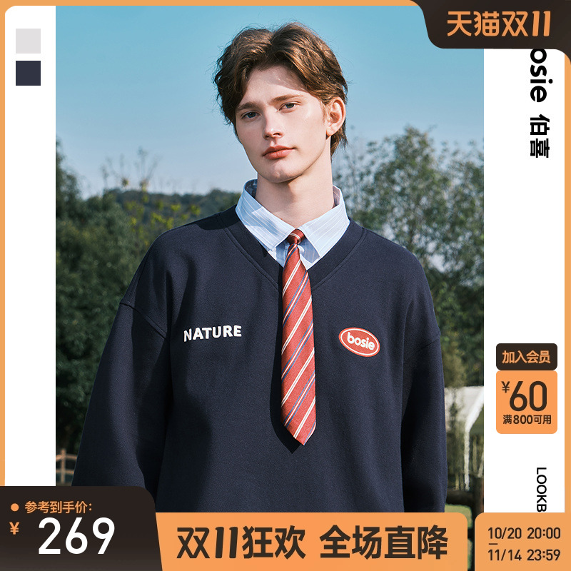 bosie拼接衬衫领带卫衣假两件潮