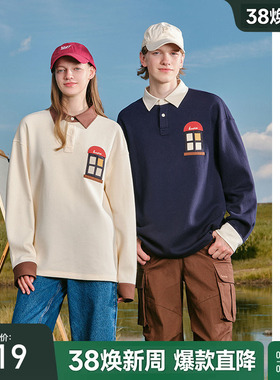 bosie伯喜2025年秋季新款拼接撞色领长袖polo衫男情侣休闲外套潮