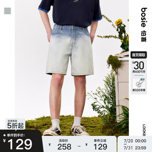 牛仔水洗短裤 新款 bosie2024年夏季 情侣男休闲牛仔裤 商场同款