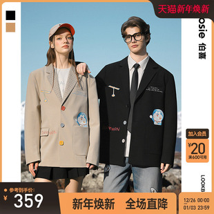 新款 bosie伯喜2025年秋季 趣味印花西服男情侣宽松外套 哆啦A梦
