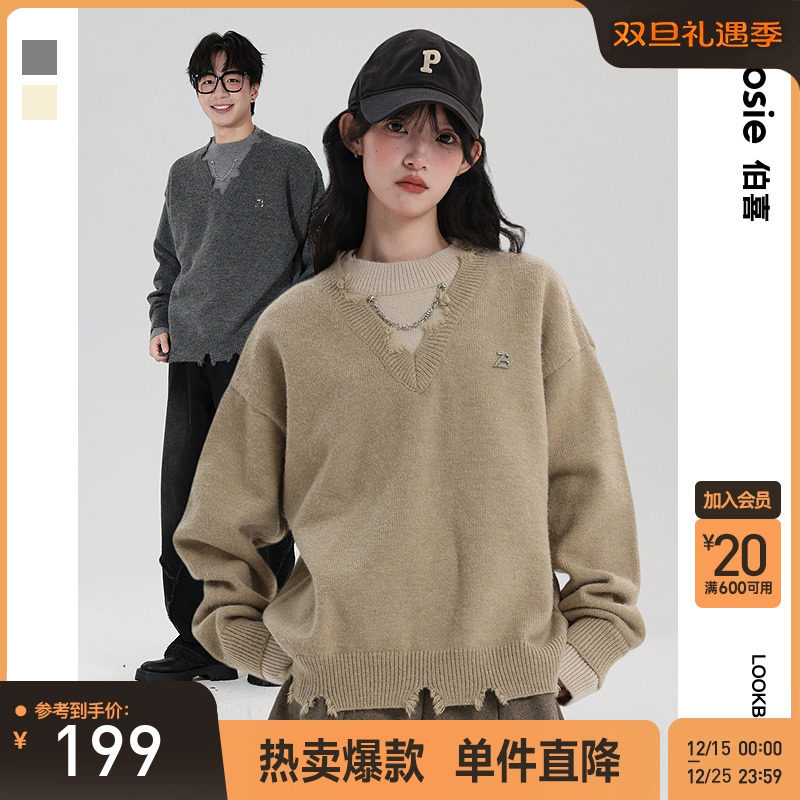 bosie伯喜无性别复古毛衣针织衫