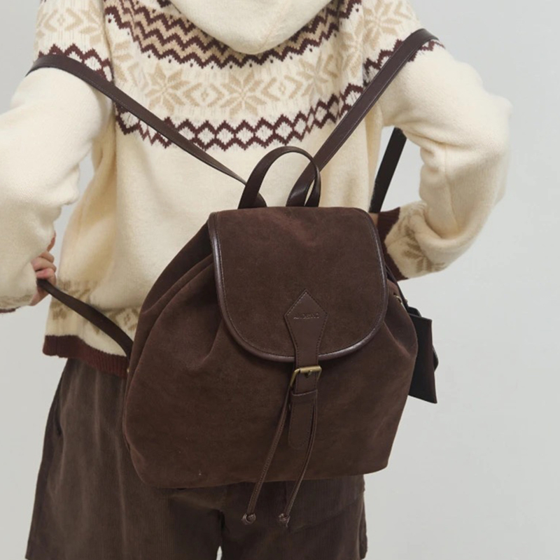 韩国小众时尚绒面磨砂双肩包