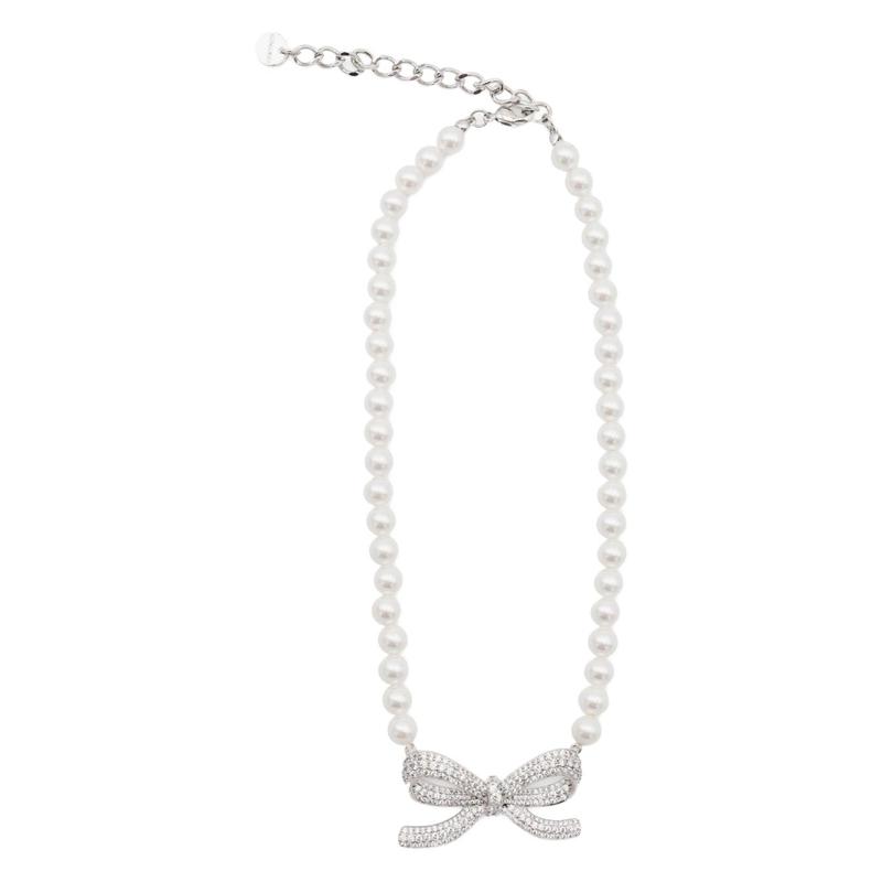 Self-Portrait珍珠项链女士优雅精致百搭高贵白色珍珠蝴蝶结设计