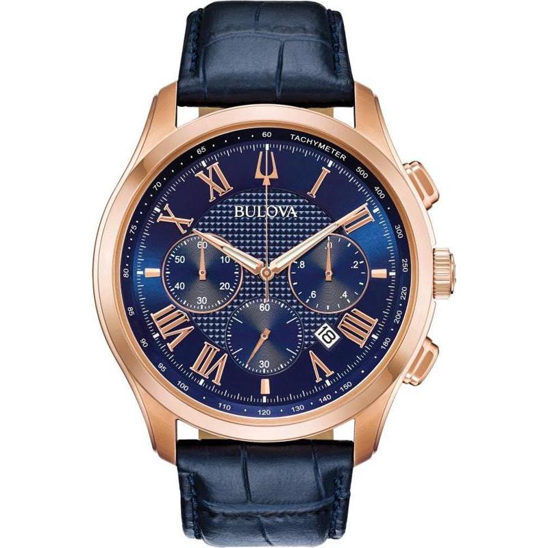 海外代购BULOVA/宝路华男士手表欧美腕表计时码表日历显示玫瑰金