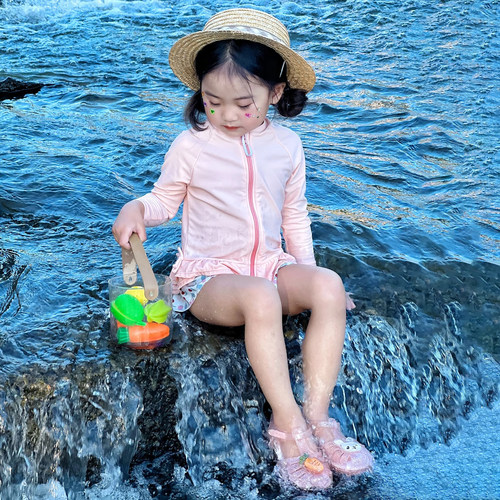 女童小女孩长袖分体泳衣夏季温泉