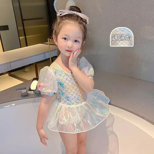 美人鱼女童连体泳衣吊带纱裙