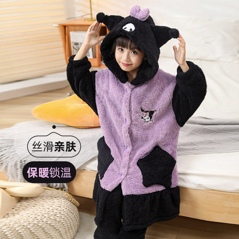 儿童库洛米睡袍秋冬季加绒加厚款