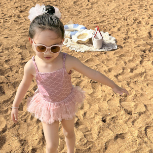 儿童泳衣小翅膀美人鱼宝宝女童洋气连体游泳衣速干海边沙滩小童