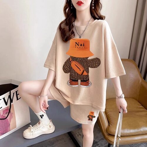 大码女装纯棉短袖短裤两件套