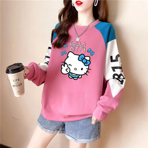 卡通长袖t恤女宽松大码洋气