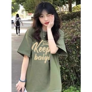 初中高中学生大码 美式 新款 短袖 宽松休闲纯棉上衣 t恤少女2025夏季