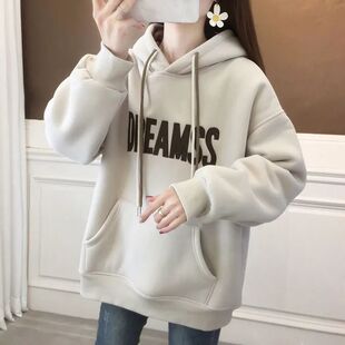 2025秋冬新款韩版大码宽松刺绣百搭显瘦学生连帽薄款卫衣女外套潮