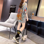 新款 涂鸦短袖 t恤女宽松大码 2022年夏装 洋气慵懒风炸街半袖 上衣潮