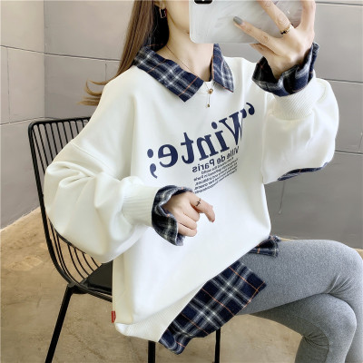 假两件格子卫衣女薄款休闲polo领