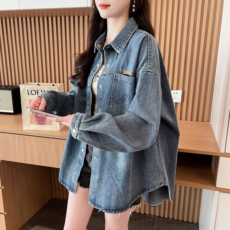 设计感牛仔外套女春秋韩版百搭高级感大码宽松慵懒风休闲开衫上衣