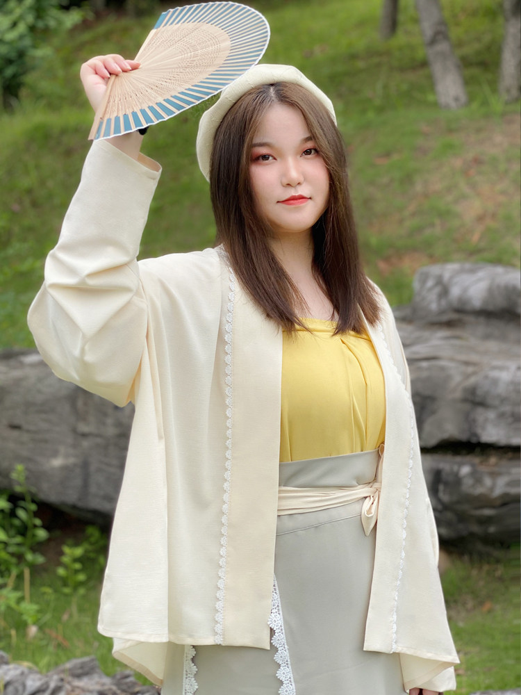 SUI QI NATURAL [LANTING 서문] 여성용 오리지널 플러스 사이즈 HANFU 봄 가을 송나라 나선형 스커트 비행기 소매 지방 MM 230 파운드 제작