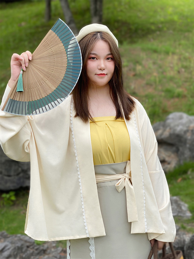 SUI QI NATURAL [LANTING 서문] 여성용 오리지널 플러스 사이즈 HANFU 봄 가을 송나라 나선형 스커트 비행기 소매 지방 MM 230 파운드 제작