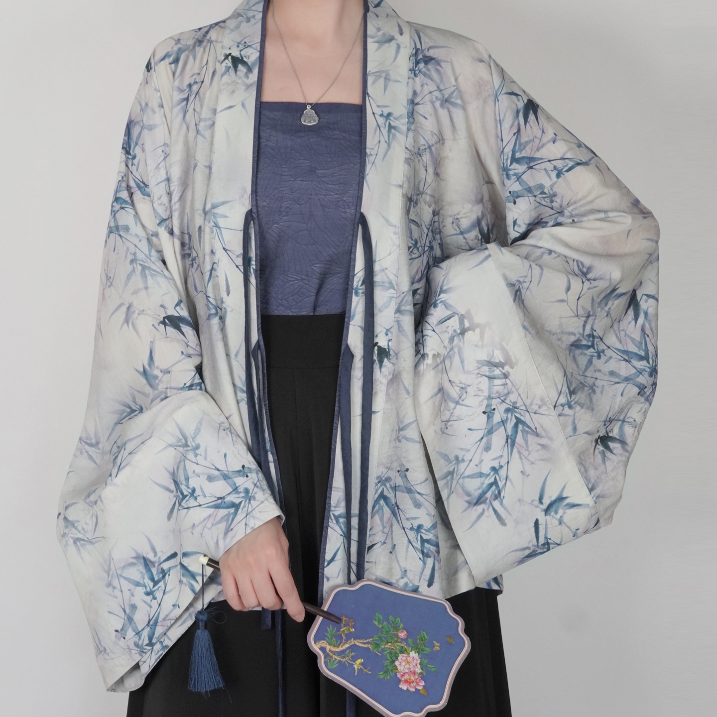 随淇自然【墨竹】大码汉服女春夏天丝印花魏晋北朝褶衣胖mm230斤