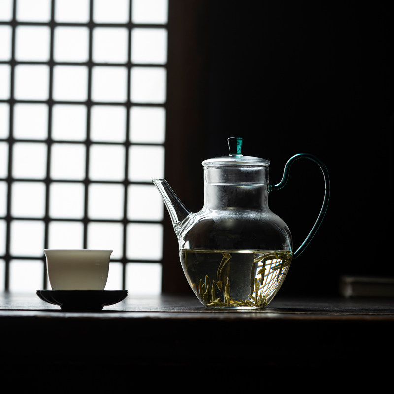 草木祠 高硼硅耐热玻璃执壶仿宋绿茶壶带过滤冲茶器花茶壶凉水壶