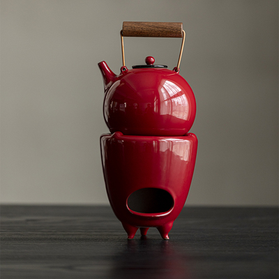 赭红提梁壶陶瓷围炉煮茶