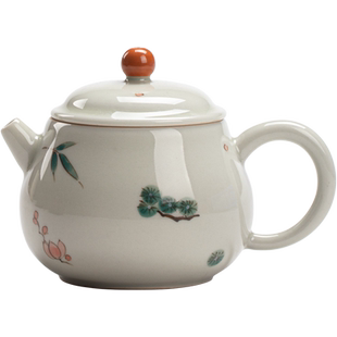 草木祠陶瓷手绘茶壶岁寒三友梅松竹小壶梨型壶中式功夫茶具过滤壶
