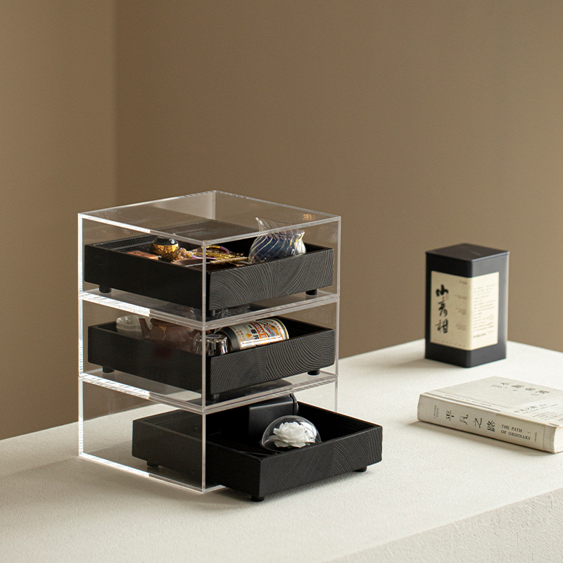 透明亚克力白蜡木炭烧黑博古架