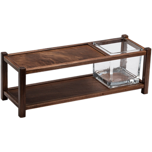 草木祠 北美黑胡桃木茶具茶杯收纳架带鱼缸实木博古架桌面置物架